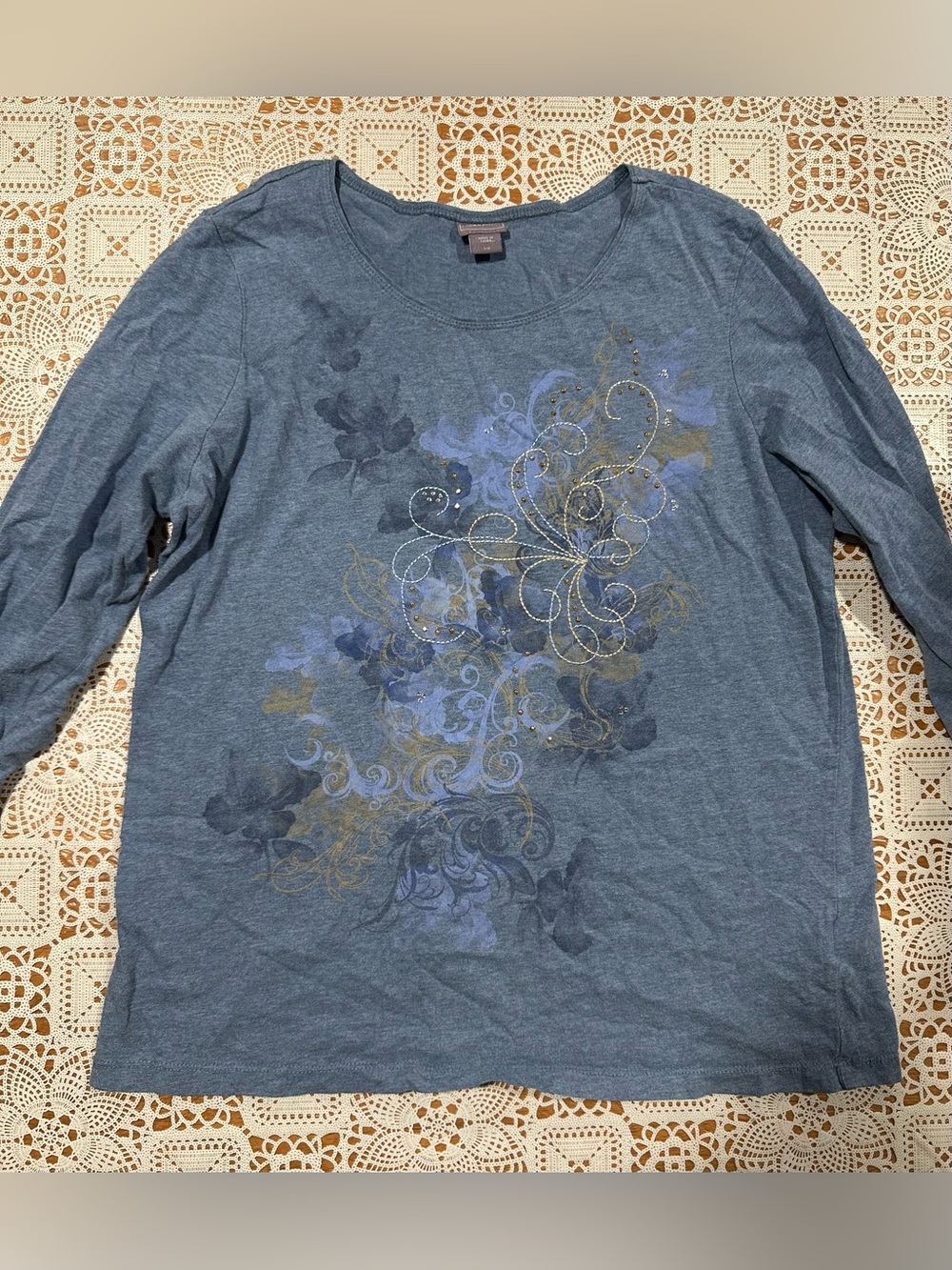 Laura Scott Blue Floral Embellished Long Sleeve Top Women’s 18/20